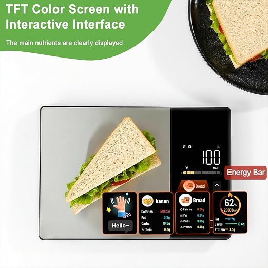 Smart Food Scale with Nutritional Calculator, Digital Kitchen Scale for Weight Loss, Free App with 23 Nutrients & Calorie Tracking, Digital Weight Grams & Ounces, 11 lb/5 kg