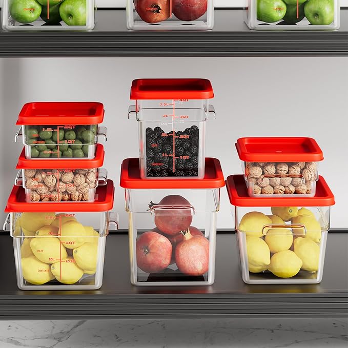 4 Quart Set of 4 Food Storage Containers,Commercial Clear Square Food Storage Containers with Lids and Handles(BPA FREE)