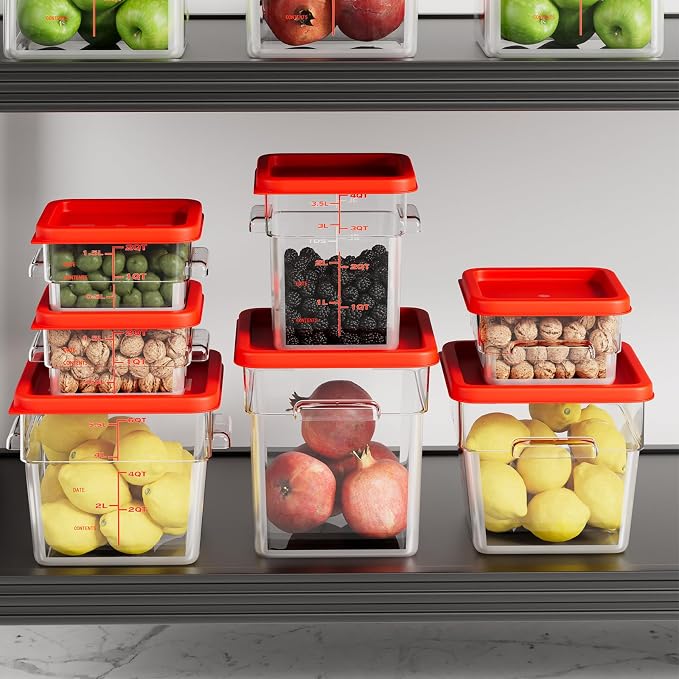 2 Quart Set of 4 Food Storage Containers,Food Containers with Lids and Handles,Square Commercial Food Containers for Kitchen, Restaurant，Refrigeration etc