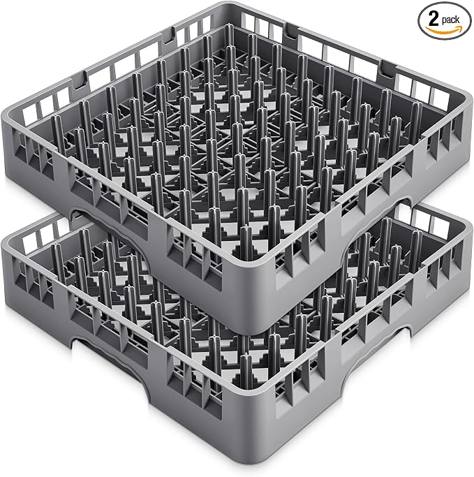 Aurelema Commercial Dishwasher Tray Rack, Commercial Dish Drying Rack, Polypropylene Full Size Flatware Tray for Hotel Canteen Kitchen Restaurant Tableware Plate and Bowl(Peg Dish,Gray,2 Pack)