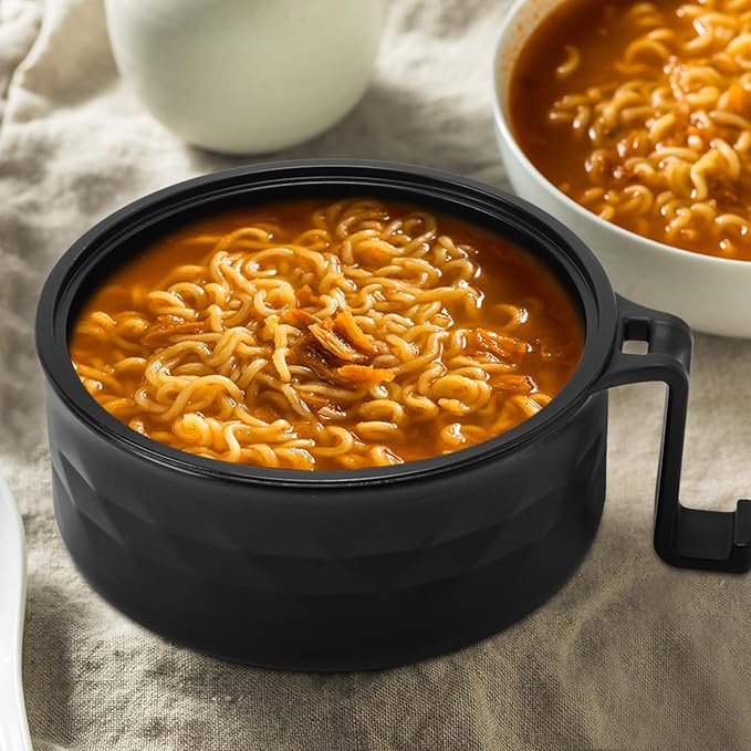 2 Sets Microwave Ramen Bowl 40 oz Wheat Fiber Portable Instant Noodle Cooker Bowl with Handles Strainer Spoon Chopstick Fork College Dorm Room Apartment Essentials(Black,Dark Green)