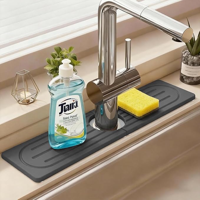Stone Faucet Mat for Kitchen Sink, Water Absorbing Stone Faucet Splash Guard for Bathroom Counter, Stays Put, Super Absorbent Diatomite Fast Drying, Prevent Moisture for Kitchen Bathroom Counter
