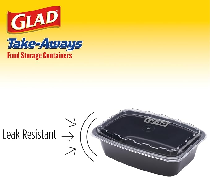 Glad Take-Aways 30-Pack Snap-Seal, Dishwasher and Freezer Safe, Reusable Food Storage Bento Box, Meal Prep Containers, Made in North America (38 oz, BPA Free)