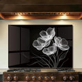 LMSDYSHU Tempered Glass Backsplash for Kitchen, Black line stripes, Frameless, Stove Backsplash Protector for Wall,Easy to Clean, Home Decor (30"x20")