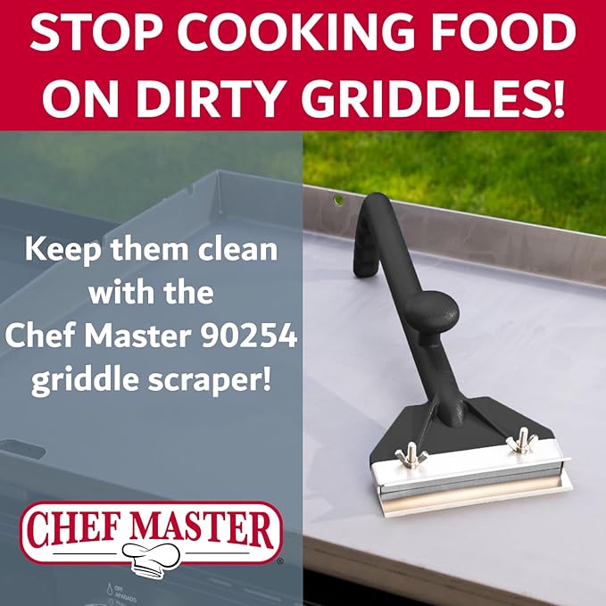 Chef Master Griddle Scraper & Flat Top Grill Cleaner - Griddle Cleaning Kit - Stainless Steel Flat Grill Scraper Tool for Diners, Restaurant, Food Truck - Grilling Accessories - 90254
