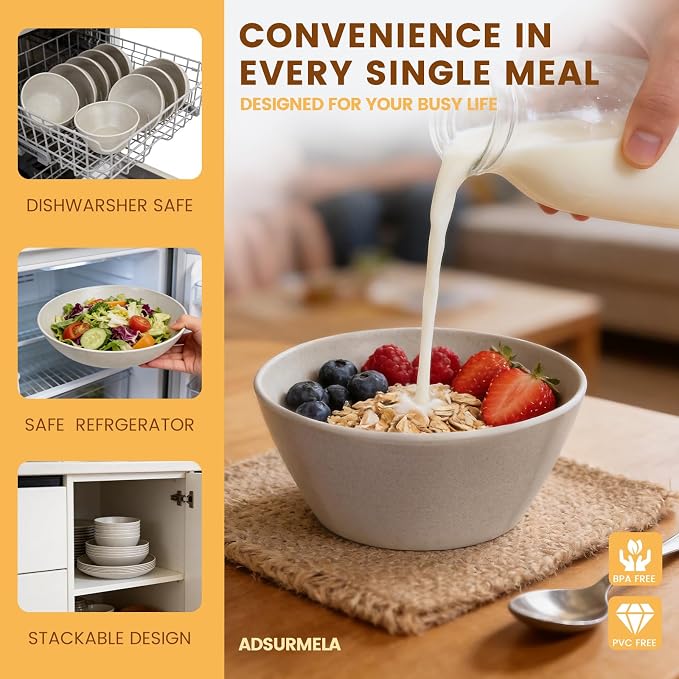 Unbreakable Dinnerware Set for 6 Matte Nautral White 18 Piece Melamine Wheat Straw BPA Free Lightweight Dishwasher Safe Shatter Resistant for Daily Dining Kitchen Outdoor RV