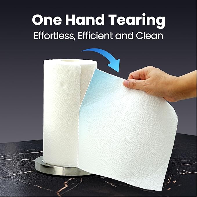 Single Hand Tear Paper Towel Holder, Anti-Slip Kitchen Towels Stand, Adjustable for Various Roll Sizes, Super Space Saver Foldable Stainless Steel Hand Towel Holder, Heavy Duty with 5-Year Warranty