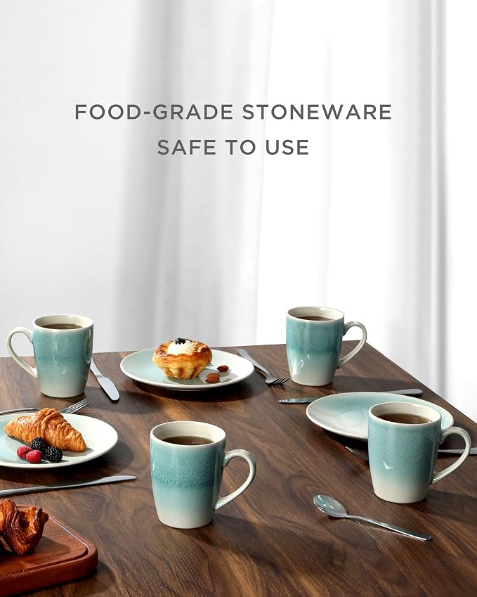 famiware Coffee Mugs Set, 13 oz Mug Set of 4, Stoneware Cups for Latte, Hot Tea, Mocha, Cocoa, Cappuccino, Microwave and Dishwasher Safe, Glacier Series, Aqua (Pack of 2)