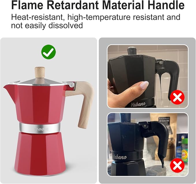 Sivaphe Aluminum Moka Pot 6 Espresso Cups, Percolator Espresso and Coffee Maker, Portable Stovetop Italian and Cuban Café Brewer for Home and Camping Red
