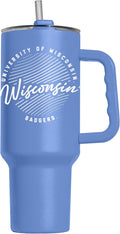 Logo Brands NCAA Wisconsin Badgers Retro Script Arctic 40 oz Tumbler with Handle - Stylish Everyday Use Powder Coated-Stainless Steel with Straw- Keeps Cold For Hours