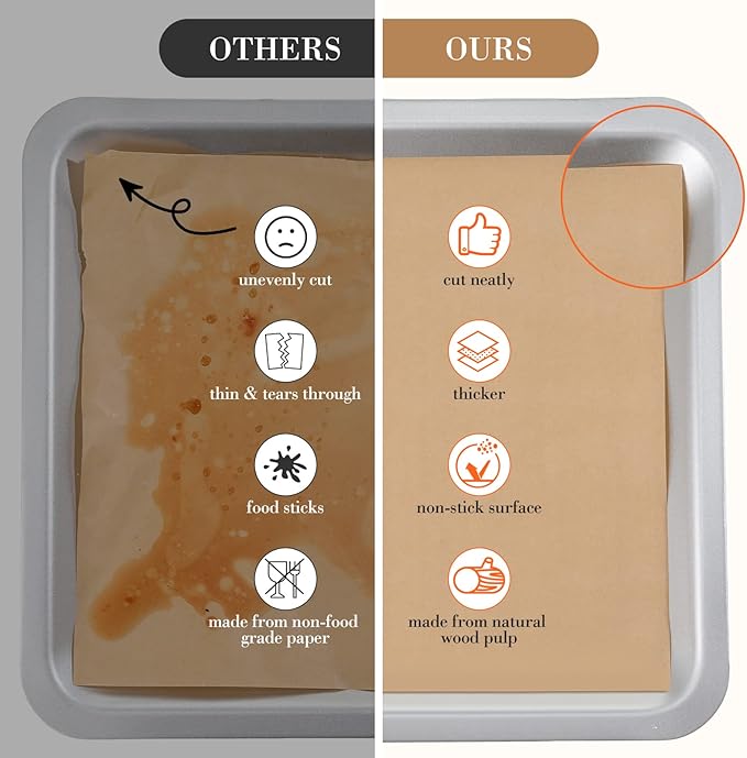 Harloon 200 Pcs Parchment Paper Baking Sheets, Heavy Duty Precut Baking Sheets Nonstick Parchment for Cookies Steaming Grilling Cooking Air Fryer Oven Pan Air Fryer(Brown,13 x 18 Inch)