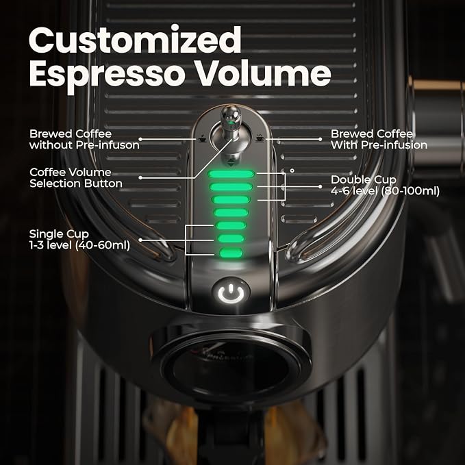 Espresso Machine 20 Bar, Compact Espresso Maker Stainless Steel 1450W Professional Coffee Machine for Latte & Cappuccino with Steam Wand