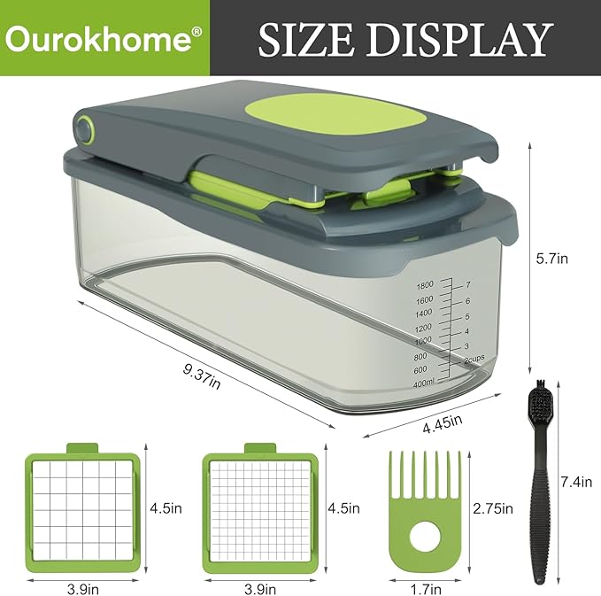 Ourokhome Vegetable Chopper Onion Cutter with Container Multifunctional Food Chopper with 2 Blades, Rotary Cheese Grater Hand Crank, Kitchen Shredder Speed Mandolin Slicer Nuts Grinder with Handle