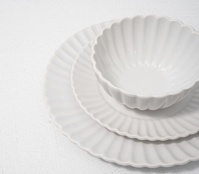16 Piece Dinnerware Set Aruba (White Sand Dollar) Plates, Bowls, and Mugs Set for 4