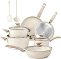 DisDelight Pots and Pans Set Non Stick, Granite Kitchen Cookware Sets for Cooking, Induction Frying Pan Set Nonstick, Cream White