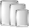 LIANYU Baking Sheet Pans Set of 3, Stainless Steel Cookie Sheets for Baking, 17.5/16/12.4 Inch, Half/Quarter/Jelly Roll Pans for Oven, Mirror Finish Metal Tray, Heavy Duty & Rust Resistant