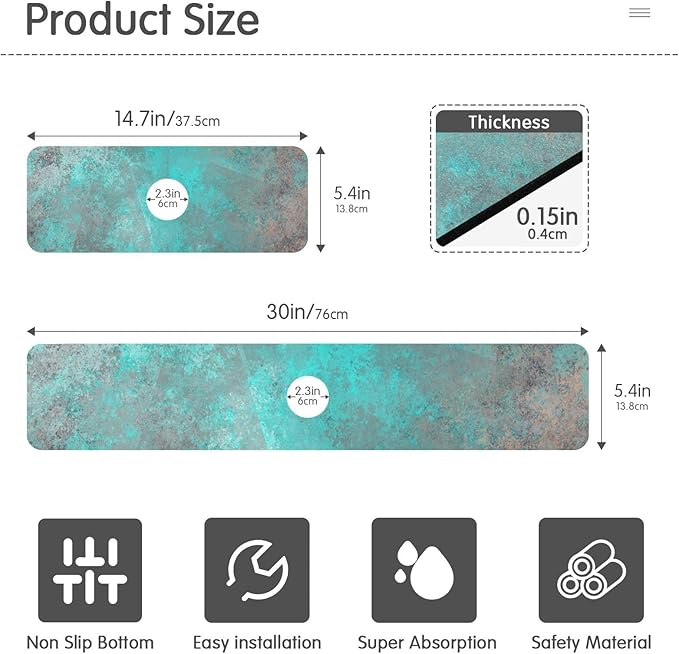 Kitchen Sink Splash Guard 2 PCS 30 Inch Sink Faucet Mat Splash Guard for Bathroom Countertop Water Absorbent Foldable Cuttable Soft Washable Teal Grey