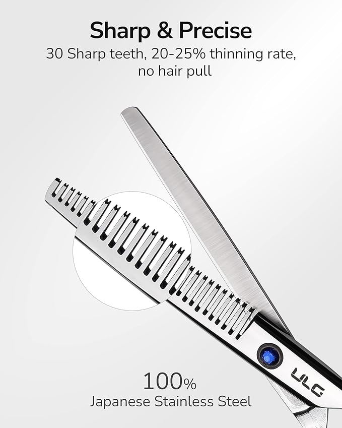 ULG Professional Thinning Shears with Comb - 6.5“ Japanese Stainless Steel Texturizing & Hair Cutting Scissors for Salon & Home Use