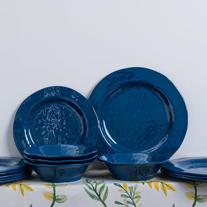 LEHAHA Blue 18-Piece Dinnerware Place Setting, Melamine Dishes for Indoor and Outdoor Dining, BPA Free, Reusable, Lightweight, Dishwasher Safe, Not Microwaveable