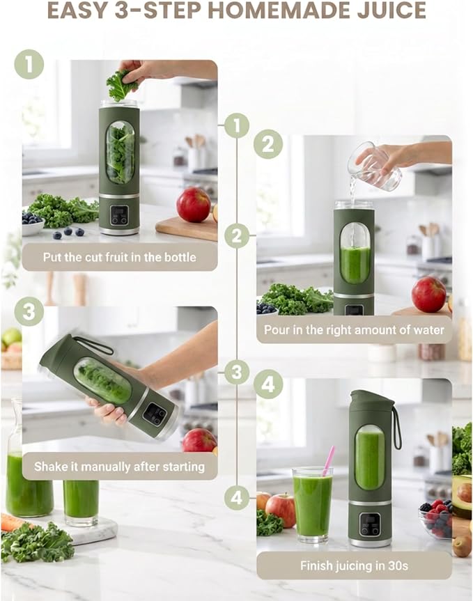 Lilogi Portable Blender, 500ML Blenders for Smoothies with LED Display | 12-Blade USB-C Rechargeable Blender，Travel Blender Cup for any kitchen，office，outdoor，travel，gym or sports