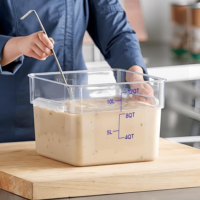 BIEAMA 4 Pack Food Storage Containers, 12 Quart with Lids, Square Commercial Containers with Scale, NSF, Polycarbonate, Clear