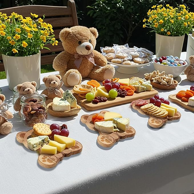 Ziliny 12 Set Baby Shower Prizes Bear Shaped Cheese Board with Cheese Knives and Forks Baby Shower Party Favors Gift Box for Wedding Bridal Birthday Gender Reveal Favor (Acacia Color)
