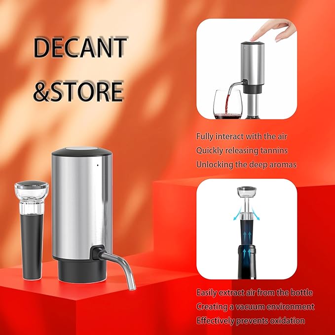 Rechargeable Electric Wine Opener Set, 4-in-1 Automatic Opener Kit with Aerator Pourer, Foil Cutter, Vacuum Pump and Stoppers - Ideal Gift for Mother's Day, Father's Day, Birthday and Anniversary