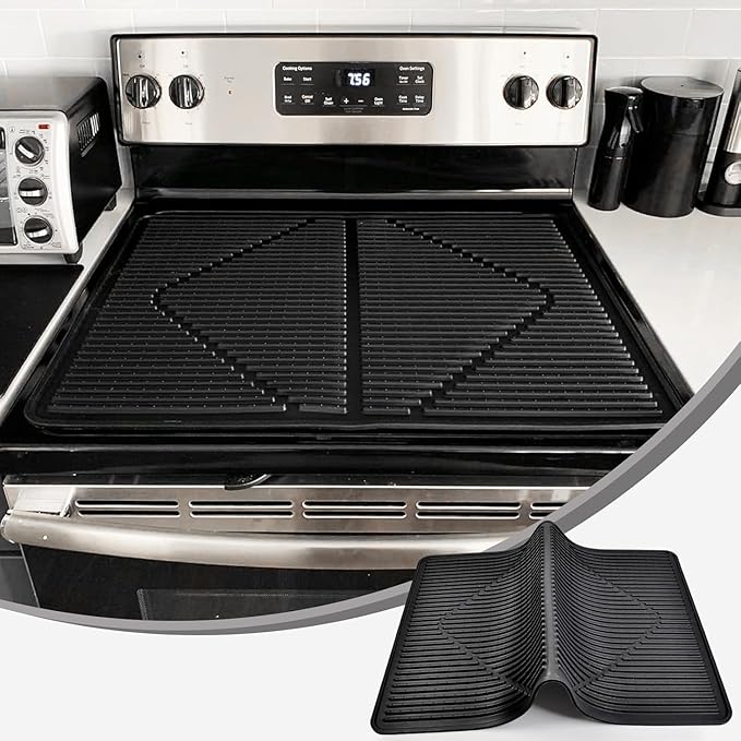 KindGa Stove Cover - Stove Top Covers for Electric Stove - More Thick - 30 x 21 Inch Stove Guard Stove Top Protector, Silicone Stovetop Cover Cooktop Mat for Kitchen Glass Stove Top -Black
