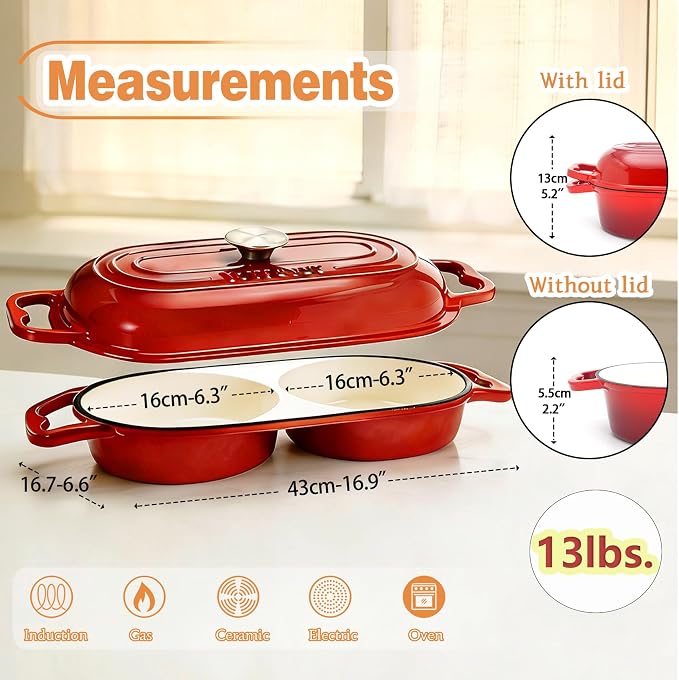 DIY Double Dutch Oven for Sourdough Bread Baking – Enamel Cast Iron Bread Baker with Lid, Bake Two Different Loaves at Once, 500°F Oven Safe, Includes 2×5" Banneton Proofing Baskets