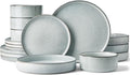 Famiware Annecy Plates and Bowls Sets, Service for 4 (16 Pieces), Dinnerware Sets with Pasta Bowls, Microwave and Dishwasher Safe Dishes Set, Chip and Scratch Resistant, Grey Blue