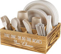ALELION Rustic Plate and Utensil Caddy, 6-Compartment Paper Plate and Cutlery Holder with Handles, Kitchen and Party Organizer for BBQs, Picnics, and Gatherings, Brown