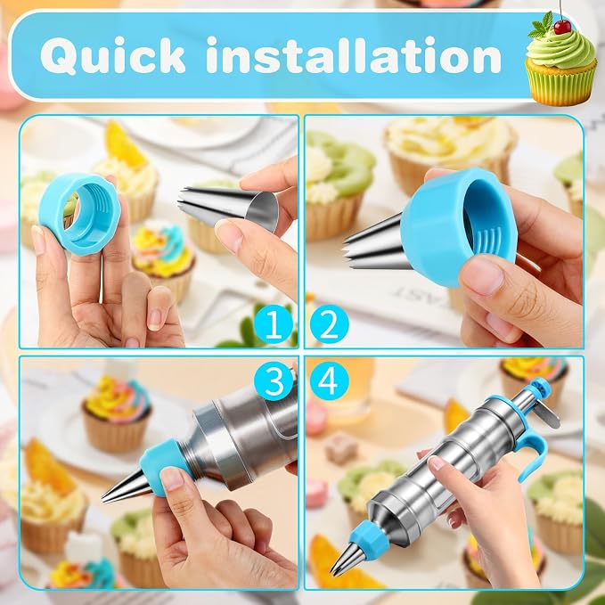 167 Pcs Cake Decorating Kit, Dessert Piping Syringe And Icing Tips Set, Icing Dispenser Tool, Cupcake Decorating Piping Kit for Beginners, Baking Enthusiasts And Professionals (Light Blue)