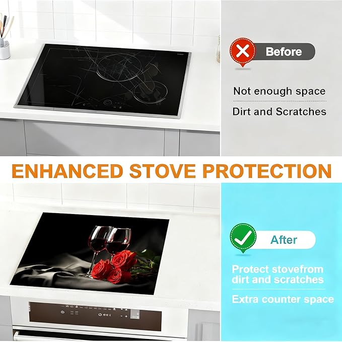 Stove Top Cover 28.3x 20.5 inches Elegant wine glass Stove Top Covers Pad Glass Flat Top Stove Mat for Kitchen Fit Under Coffee Maker Pot Water Absorbent Mat Diatomite(wine glass)