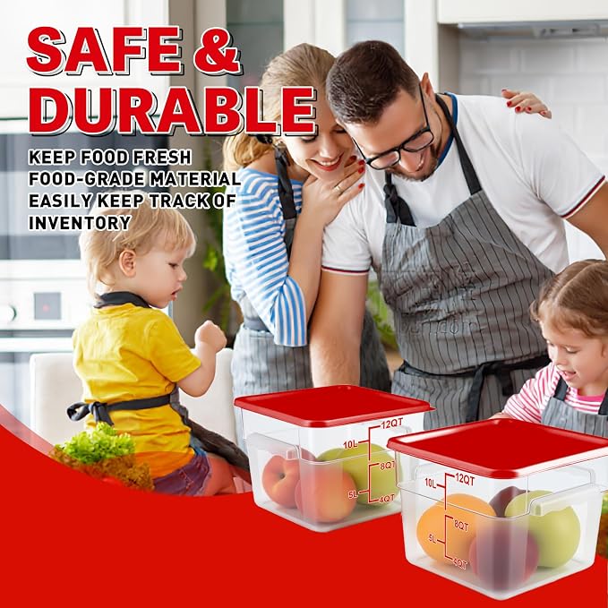 2 Pack Square Food Storage Container With Lid,12-22 Quart Commercial Storage Box With Scale & Handle,Cake Making,Dough Marinating Meat,Kitchen Supplies (Polycarbonate, 12 Quart)