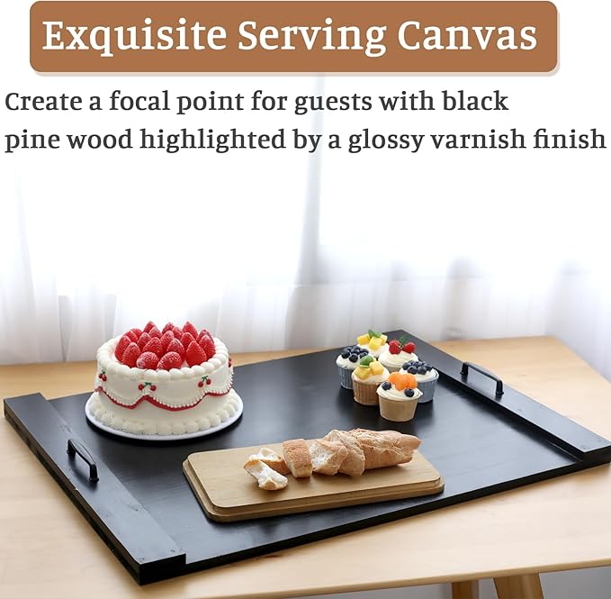 SwallowLiving Wood Noodle Board Stove Cover with Handles, Wooden Stovetop Cover Board for Gas Stove and Electric Stove Top,Kitchen Sink Cover for Counter Space, Cutting Board, Black