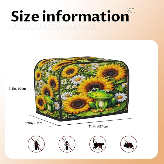 Sunflower Frog Color 2 Slice Toaster Cover Dust And Fingerprint Bread Maker Cover Bakeware Protector Washable Appliance Covers Kitchen Accessories For Home Kitchen Women Gift