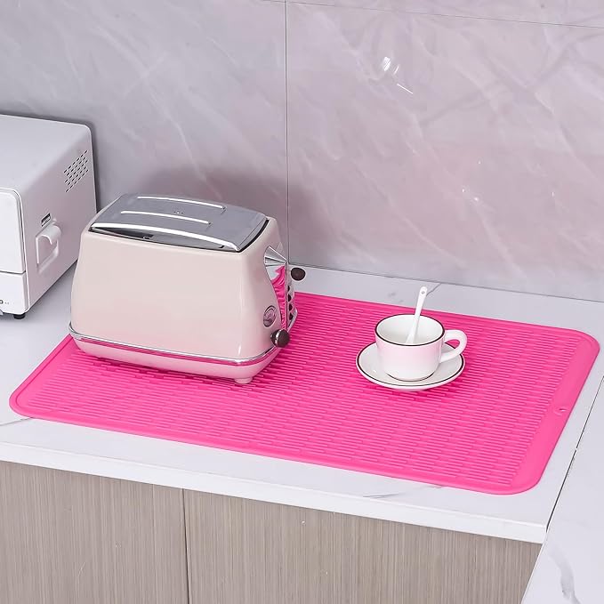 MicoYang Silicone Dish Drying Mat for Multiple Usage,Easy clean,Eco-friendly,Heat-resistant Silicone Mat for Kitchen Counter or Sink,Refrigerator or Drawer Liner Rose 3XL 28 inches x 18 inches