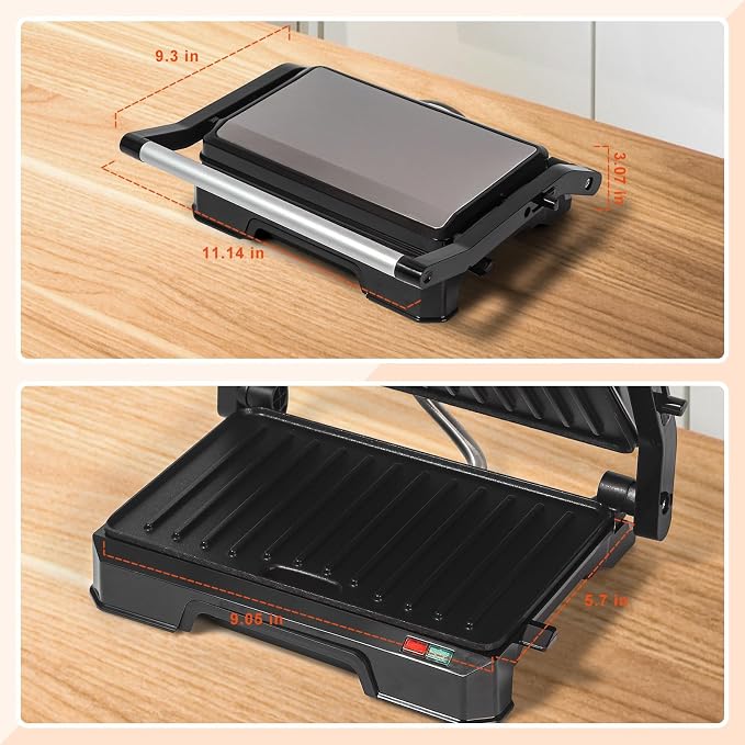 UVFAST Small Panini Press Grill Sandwich Maker, Electric 3 in 1 Panini Sandwich Maker Grill, Open 180 Degrees for grill indoor, Perfect for Grilling Steaks, Burger, Sandwich, Non-stick Pan, Black