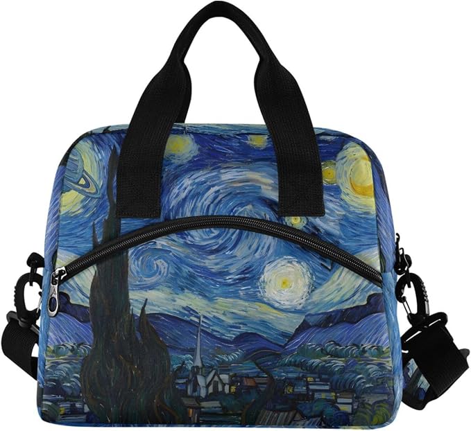Van Gogh Starry Night Art Lunch Bag for Boys Girls,Reusable Lunch Bags Lunch Box Container with Detachable Shoulder Strap,Insulated Lunch Coolers for School Work