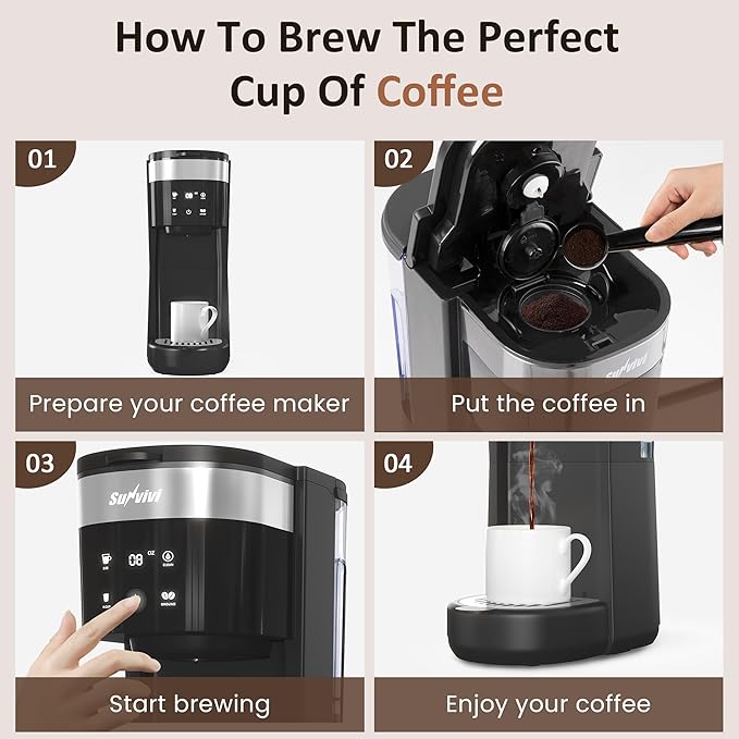SUNVIVI Single Serve Iced Coffee Maker, 3 Brewing Modes for K-Cup Pod/Ground Coffee, 30oz Removable Water Reservoir & Reusable Filter, Compact for Home & Office, Black