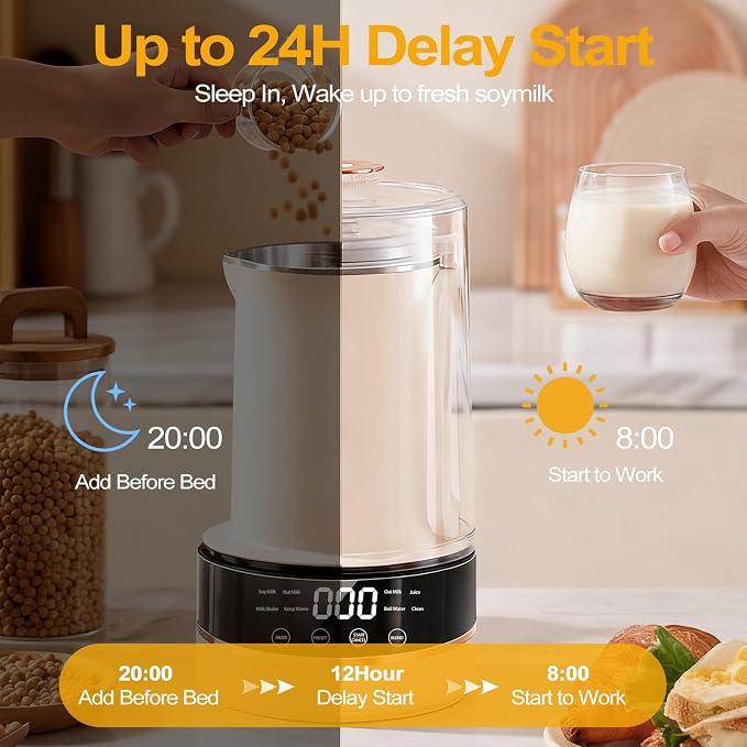 10 in 1 Nut Milk Maker Machine, 40oz/1.2L Soy Milk Maker with Auto Clean/24H Delay/Keep Warm/Boil Water, Almond Milk Maker for Homemade Oat, Juice, Milk Shakes, Plant Based Beverages (Beige)