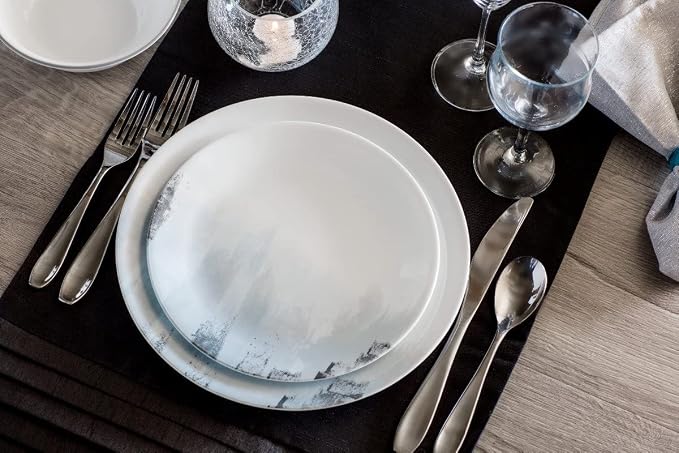 Corelle Tranquil Reflection Chip & Break resistant 12Pc Dinner Set, Service For 4, Blue, Grey