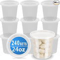 240 Sets 24oz Deli Food Storage Containers, Plastic Takeout Deli Cups for Meal Prep Leftover, Reusable Round Soup Containers with Lids, BPA Free, Stackable, Leakproof, Microwave and Freezer Safe