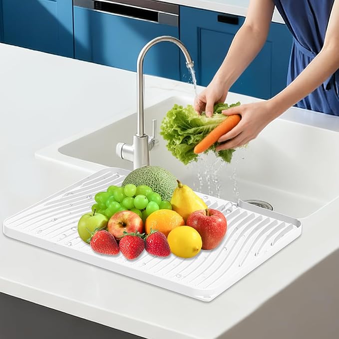 Silicone Dish Drying Mat for Kitchen Counter, Dish Drying Pad, Non-Slip Drain Pad with Built-in Drain, Heat Resistant Stone Drying Mat