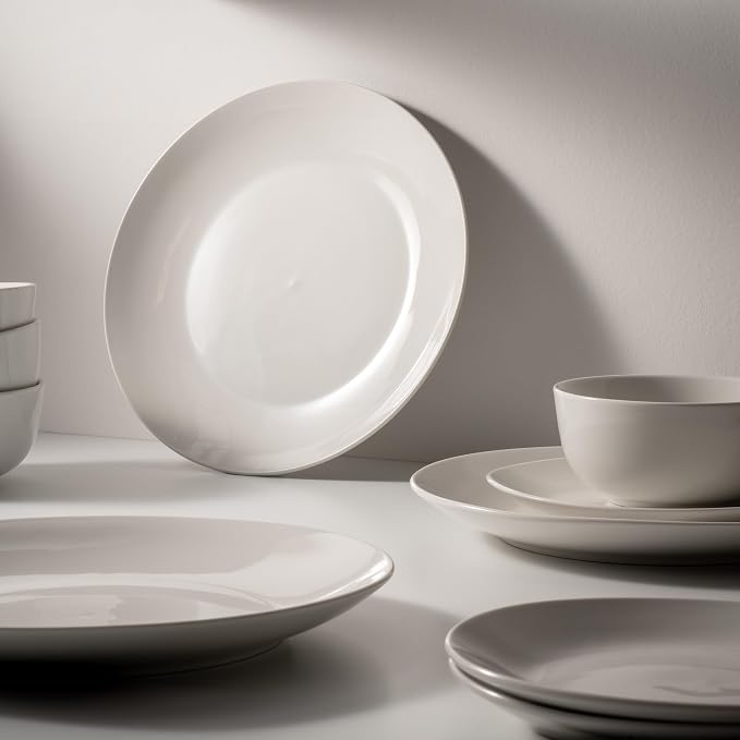 Dinnerware Sets, Fine Porcelain Dinnerware Sets, Plates and Bowls Sets, Dishes, 12-Piece Service for 4, Soft White (Pack of 2)