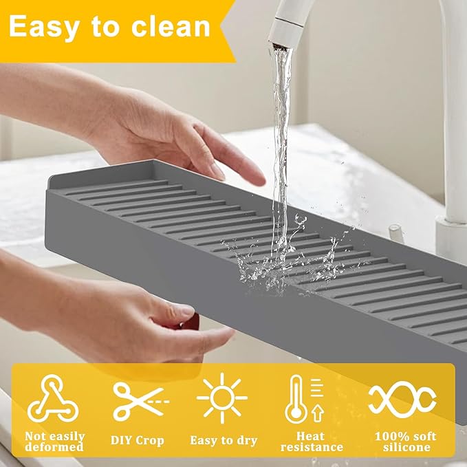 Kitlers Silicone Edge Protectors - Multifunction Sink Accessories, Splash Guard & Draining Mat for Kitchen, Bathroom Sink, Steel, Granite, Quartz Countertops(Gray)