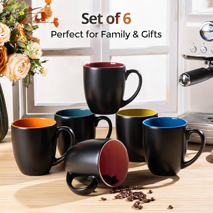 GBhome 16oz Coffee Mugs Set of 6,Ceramic Coffee Mugs for Man, Woman,Restaurant Modern Coffee Mugs Set with handle for Tea/Latte/Cappuccino/Milk/Cocoa. Dishwasher&Microwave Safe,Multi-Color,6 Pack