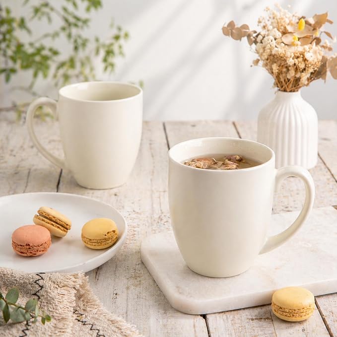 AmorArc 16oz Coffee Mugs Set of 6, Large Ceramic Coffee Mugs for Man, Woman, Dad, Mom, Modern Coffee Mugs with Handle for Tea/Latte/Cappuccino/Cocoa. Dishwasher&Microwave Safe, Light Beige