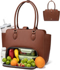LOVEVOOK Lunch Tote Bag for Women, 2-in-1 Work Tote Bag with Lunch Compartment, Insulated Lunch Bag & 15.6 Inch Laptop Bag for Women, Ideal for Teacher, Nurse and Camping Use, Chestnut Brown