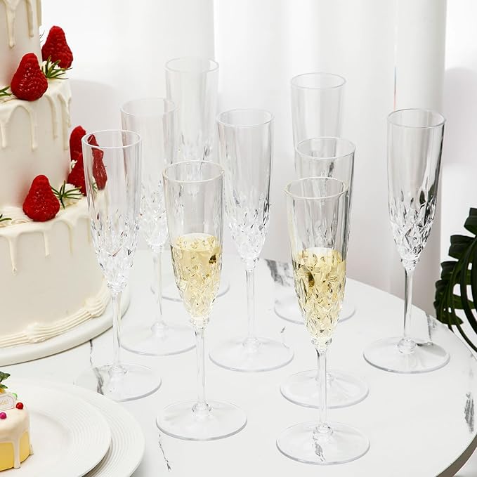 Jingmore 12 Pcs Detachable Plastic Champagne Glasses Flutes Bulk with Stem 3.7 oz Disposable Champagne Flutes Toasting Glasses Cups for Wedding Birthday Party (Transparent)